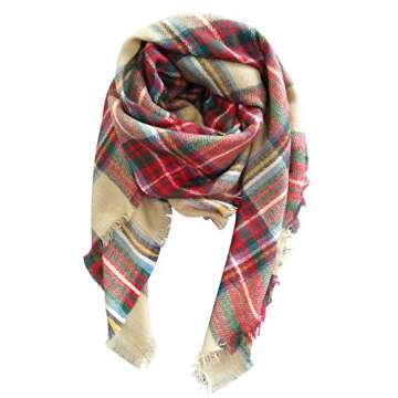 MOTINE Tartan Blanket Scarf Stylish Winter Warm Pashmina Wrap Shawl for Women (Light Khaki)