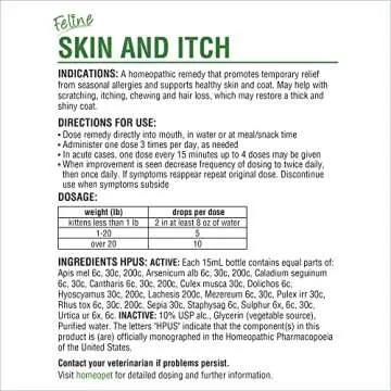 HomeoPet Feline Skin and Itch, Safe and Natural Cat Supplement for Itchy Skin, Skin and Itch Relief for Cats, 15 Milliliters