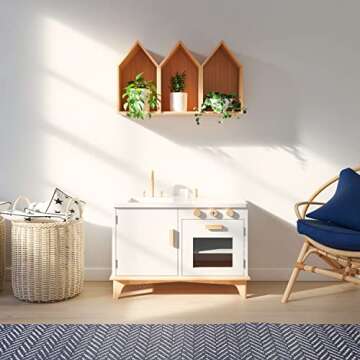 Be Mindful Play Kitchen for Boys and Girls in White and Natural