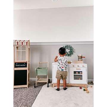Be Mindful Play Kitchen for Boys and Girls in White and Natural