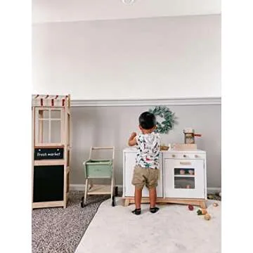 Be Mindful Play Kitchen for Boys and Girls in White and Natural