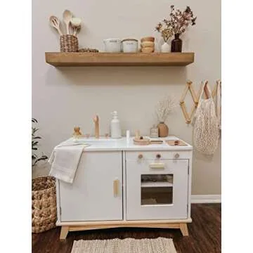 Be Mindful Play Kitchen for Boys and Girls in White and Natural