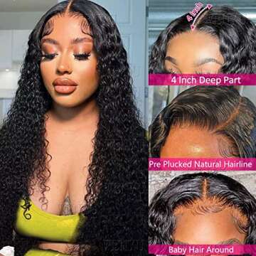 wenyu Deep Wave Transparent Lace Front Wigs Human Hair Wig 4x4 Lace Frontal Curly Human Hair Wigs fo...