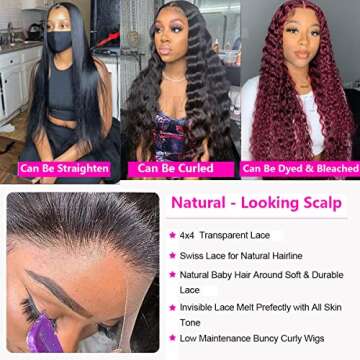 wenyu Deep Wave Transparent Lace Front Wigs Human Hair Wig 4x4 Lace Frontal Curly Human Hair Wigs for Black Women Deep Wave Human Hair Lace Closure Wigs Human Hair Curly Lace Front Wig Human Hair