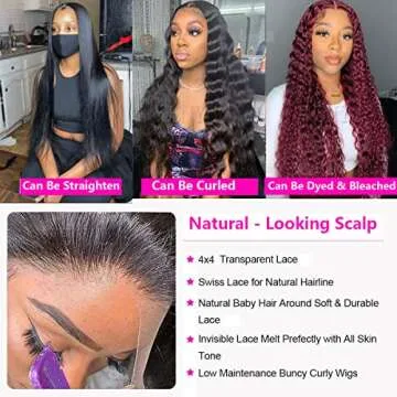 wenyu Deep Wave Transparent Lace Front Wigs Human Hair Wig 4x4 Lace Frontal Curly Human Hair Wigs for Black Women Deep Wave Human Hair Lace Closure Wigs Human Hair Curly Lace Front Wig Human Hair