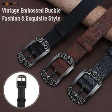 WOWOGO Vintage Flower Womens Leather Belt for Jeans Dress Fashion Waist Belt Ladies Belts with Black...