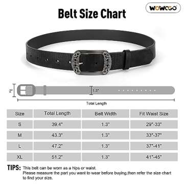 WOWOGO Vintage Flower Womens Leather Belt for Jeans Dress Fashion Waist Belt Ladies Belts with Black Gold Buckle