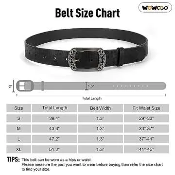 WOWOGO Vintage Flower Womens Leather Belt for Jeans Dress Fashion Waist Belt Ladies Belts with Black Gold Buckle