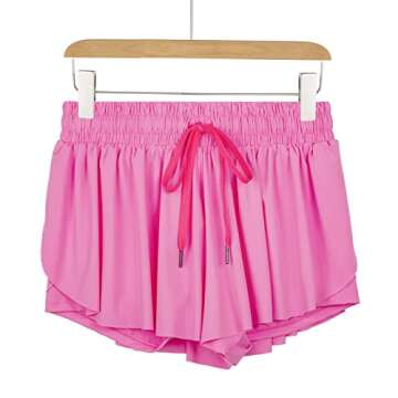 Flowy Athletic Shorts for Women Gym Yoga Workout Running Sweat Short Pants Spandex Butterfly Tennis Skort Skirt with Pockets Underneath Girls Cute Trendy Clothes Casual Summer Outfits Hot Pink Xs