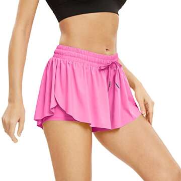 Flowy Athletic Shorts for Women Gym Yoga Workout Running Sweat Short Pants Spandex Butterfly Tennis Skort Skirt with Pockets Underneath Girls Cute Trendy Clothes Casual Summer Outfits Hot Pink Xs