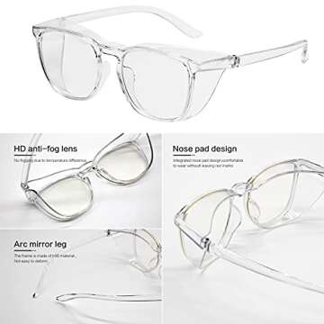 Zoldag Safety Glasses Anti Fog Safety Goggles for Nurses,Blue Light Blocking Glasses Protective Eyewear for Women Nurses