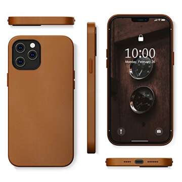 SURPHY Designed for iPhone 12 Pro Max Case 6.7 inch, Premium Faux Leather Phone Case (with Metallic Buttons & Microfiber Lining) Compatible with iPhone 12 Pro Max, Brown