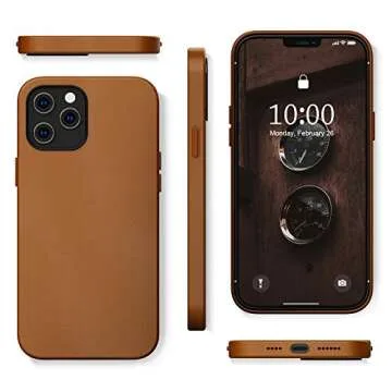 SURPHY Designed for iPhone 12 Pro Max Case 6.7 inch, Premium Faux Leather Phone Case (with Metallic Buttons & Microfiber Lining) Compatible with iPhone 12 Pro Max, Brown