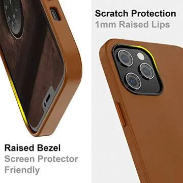 SURPHY Designed for iPhone 12 Pro Max Case 6.7 inch, Premium Faux Leather Phone Case (with Metallic Buttons & Microfiber Lining) Compatible with iPhone 12 Pro Max, Brown