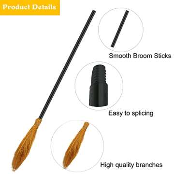 Medoore 4 Pack Halloween Witch Broomsticks for Cosplay