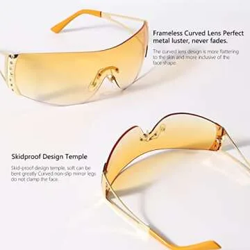 GUVIVI Wrap Around Y2K Sunglasses for Women Men Shield Flat Top Black Sunglasses Futuristic Frameless Gradient Lens Sun Glasses Eyewear