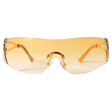 GUVIVI Wrap Around Y2K Sunglasses for Women Men Shield Flat Top Black Sunglasses Futuristic Frameless Gradient Lens Sun Glasses Eyewear