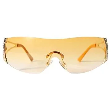 GUVIVI Wrap Around Y2K Sunglasses for Women Men Shield Flat Top Black Sunglasses Futuristic Frameless Gradient Lens Sun Glasses Eyewear