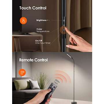 ALongDeng LED Floor Lamp, Dimmable Floor Lamps with Remote, Adjustable 3000K-6500K Colors & 5 Brightness Levels Standing Lamp, Adjustable Height Flexible Gooseneck, for Living Room, Bedroom, Office