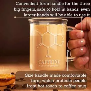 Caffeine Beaker Mug 17 oz (500ml) with Metal Spoon - Chemistry Mug - Borosilicate Glass Coffee Mugs with Handle and Measuring for Coffee/Latte/Tea - Caffeine Molecule Cup - Science Coffee Mug