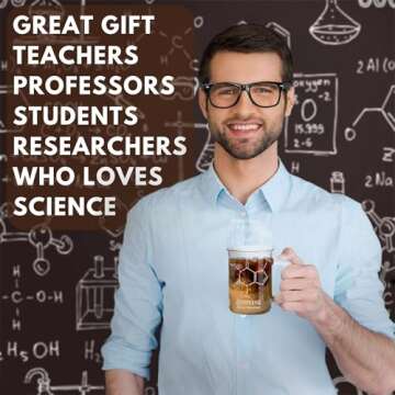 Caffeine Beaker Mug 17 oz (500ml) with Metal Spoon - Chemistry Mug - Borosilicate Glass Coffee Mugs with Handle and Measuring for Coffee/Latte/Tea - Caffeine Molecule Cup - Science Coffee Mug