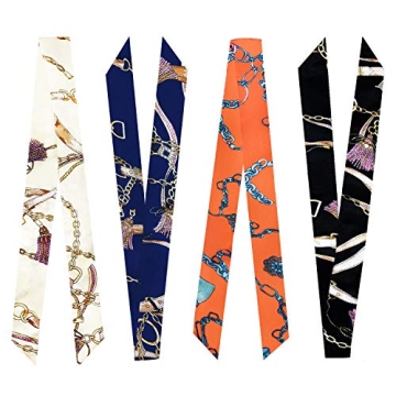 Pibupibu 8 Packs Narrow Handbag Handle Wrap Ribbon Neckerchief Scarf for Women (Chain)