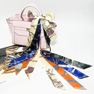 Pibupibu 8 Packs Narrow Handbag Handle Wrap Ribbon Neckerchief Scarf for Women (Chain)