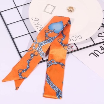 Pibupibu 8 Packs Narrow Handbag Handle Wrap Ribbon Neckerchief Scarf for Women (Chain)