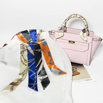 Pibupibu 8 Packs Narrow Handbag Handle Wrap Ribbon Neckerchief Scarf for Women (Chain)