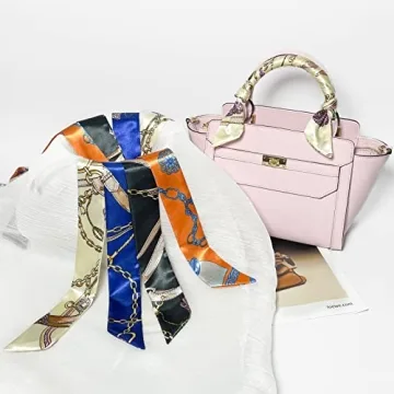 Pibupibu 8 Packs Narrow Handbag Handle Wrap Ribbon Neckerchief Scarf for Women (Chain)