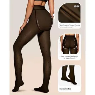 OEAK Womens Fleece Lined Tights Fake Translucent Pantyhose Thermal Opaque High Waisted Winter Legging Footed Sheer Tights 220g Fake Translucent Black Heart S/M