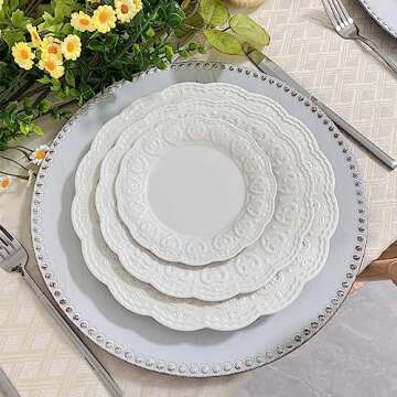 UOEKCS 13" Vintage White Charger Plates with Beaded Rim - Set of 6 for Elegant Table Settings