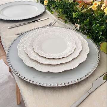 UOEKCS White Charger Plates - Set of 6 Vintage Elegance