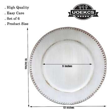 UOEKCS White Charger Plates - Set of 6 Vintage Elegance