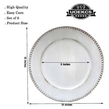 UOEKCS White Charger Plates - Set of 6 Vintage Elegance