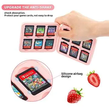 FANPL Game Case Holder for Nintendo Switch/OLED/Lite,12 Game Card and 12 Micro SD Card Slots Portable Storage Case for Switch, Cute Switch Cartridge Box with Hard Shell & Soft Liner-Pink Strawberry,