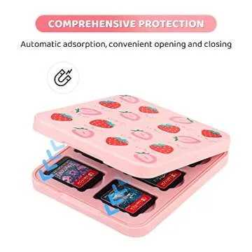 FANPL Game Case Holder for Nintendo Switch/OLED/Lite,12 Game Card and 12 Micro SD Card Slots Portable Storage Case for Switch, Cute Switch Cartridge Box with Hard Shell & Soft Liner-Pink Strawberry,