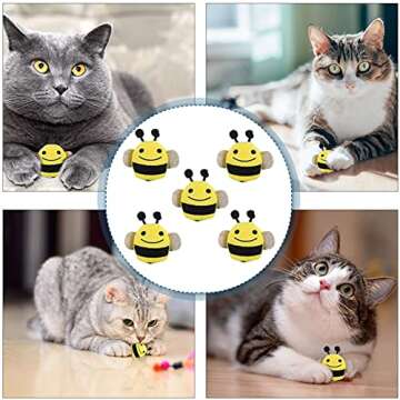 POPETPOP Cat Catnip Toys- 5pcs Catnip Kitten Toys Bee Shaped Cat Interactive Toy Pet Catnip Teeth Cleaning Chew Toy for Cats