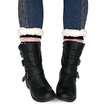 Women's Winter Thermal Ski Socks Geometric Snowflake Deer Pattern Double Layer Crew 3 Pairs Size 9-11 Non-Skid Bottoms