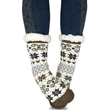 Women's Winter Thermal Ski Socks Geometric Snowflake Deer Pattern Double Layer Crew 3 Pairs Size 9-11 Non-Skid Bottoms