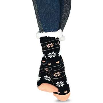 Women's Winter Thermal Ski Socks Geometric Snowflake Deer Pattern Double Layer Crew 3 Pairs Size 9-11 Non-Skid Bottoms