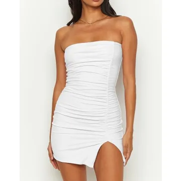 Elegant HYPERFIRE Strapless Ruched Mini Dress for Women
