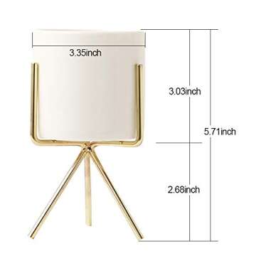 Plant Stand for Desk Indoor, Mid Century Flower Pot Holder Small Decorative Mini Cactus Artificial Plants Container for House, Garden & Patio Office and Bedroom (Gold)