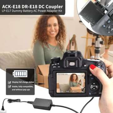 F1TP ACK-E18 AC Power Supply Adapter DR-E18 DC Coupler Kit for Canon EOS Rebel T6i T7i SL2 SL3 RP R10 T6s T8i 77D 200D 250D 750D 760D 800D 850D Cameras.