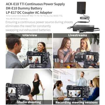 F1TP ACK-E18 AC Power Supply Adapter DR-E18 DC Coupler Kit for Canon EOS Rebel T6i T7i SL2 SL3 RP R10 T6s T8i 77D 200D 250D 750D 760D 800D 850D Cameras.