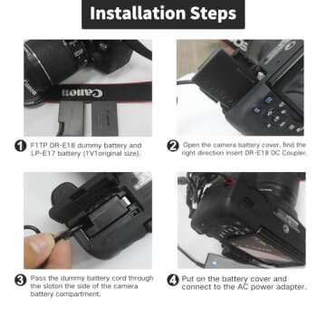 F1TP ACK-E18 AC Power Supply Adapter DR-E18 DC Coupler Kit for Canon EOS Rebel T6i T7i SL2 SL3 RP R10 T6s T8i 77D 200D 250D 750D 760D 800D 850D Cameras.