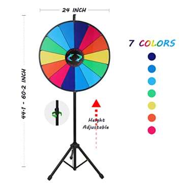 iElyiEsy 24" Prize Wheel with Folding Tripod Floor Stand Height Adjustable 14 Slots Spin Wheel for P...