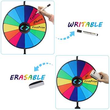 iElyiEsy 24" Prize Wheel with Folding Tripod Floor Stand Height Adjustable 14 Slots Spin Wheel for Prizes with Dry Erase Markers & Eraser for Carnival Trade Show