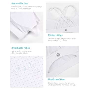 RUNNING GIRL Sports Bras for Women,Strappy Back Workout Bras Padded Supportive White Sports Bra Plue Size(WX2354 White,S)