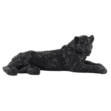 Deco 79 Polystone Leopard Decorative Sculpture Home Decor Statue with Carved Faceted Diamond Exterio...